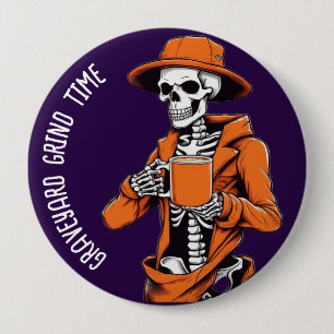 Halloween Buttons, Graveyard Grind Time Skelett Button