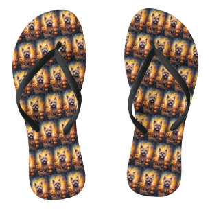 Halloween Cairn Terrier mit Pumpkins Beängstigend Flip Flops