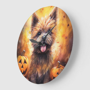 Halloween Cairn Terrier mit Pumpkins Beängstigend Große Wanduhr