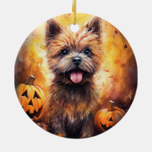 Halloween Cairn Terrier mit Pumpkins Beängstigend Keramik Ornament