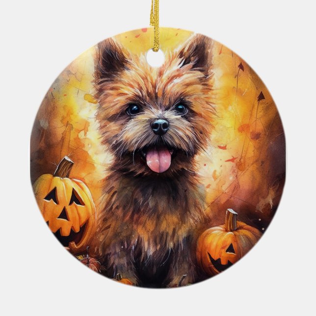 Halloween Cairn Terrier mit Pumpkins Beängstigend Keramik Ornament (Hinten)