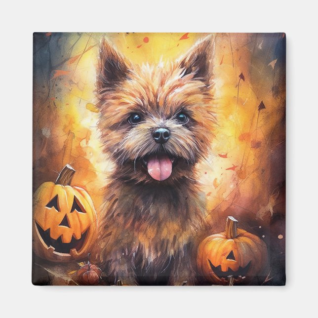 Halloween Cairn Terrier mit Pumpkins Beängstigend Magnet (Vorne)