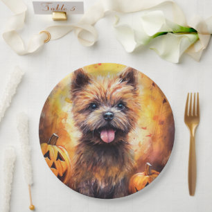 Halloween Cairn Terrier mit Pumpkins Beängstigend Pappteller