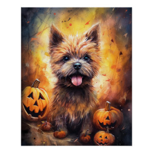 Halloween Cairn Terrier mit Pumpkins Beängstigend Poster