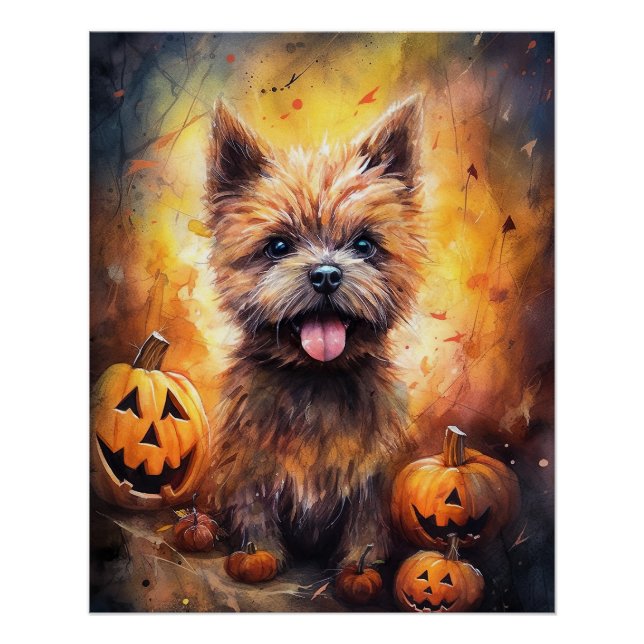 Halloween Cairn Terrier mit Pumpkins Beängstigend Poster (Vorderseite)
