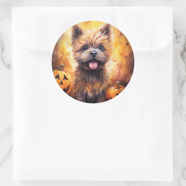 Halloween Cairn Terrier mit Pumpkins Beängstigend Runder Aufkleber (Tasche)