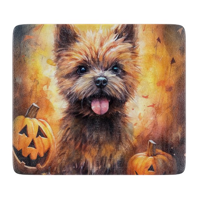Halloween Cairn Terrier mit Pumpkins Beängstigend Schneidebrett (Vorderseite)