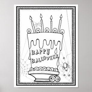 Halloween Cake Coloring Page Art Poster