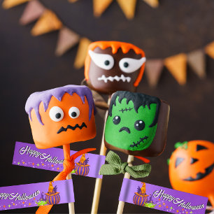 Halloween Cake Pop Tags & Strohhalm-Flaggen Rundum-Adressaufkleber