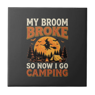 Halloween-Camping-Besen Vintage-Horror-Design Fliese