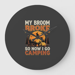 Halloween Camping Besen Vintage Horror Design Große Wanduhr