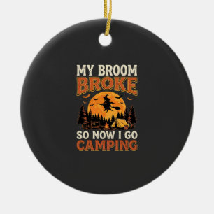 Halloween-Camping-Besen Vintage-Horror-Design Keramik Ornament