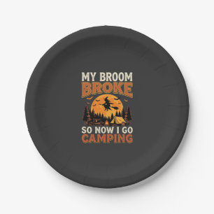 Halloween Camping Besen Vintage Horror Design Pappteller