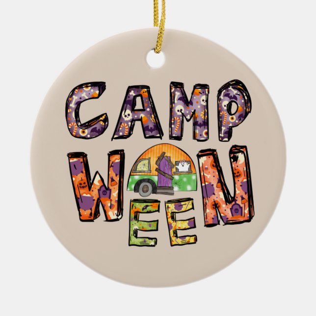 Halloween-Camping | Wortpuffer Keramik Ornament (Vorne)