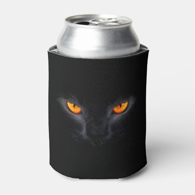 Halloween Can Cooler/Black Cat mit Orangenen Augen Dosenkühler (Kanne Vorderseite)