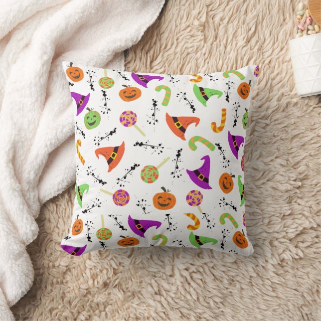 Halloween Candies Pumpkins Hexenhats Pattern Kissen (Decke)