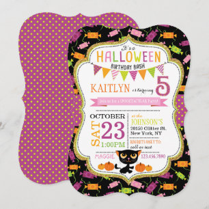 Halloween Candy Black Cat Pumpkins Geburtstag Einladung