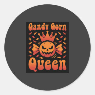 Halloween Candy Corn Königin Retro Vektor Design Runder Aufkleber