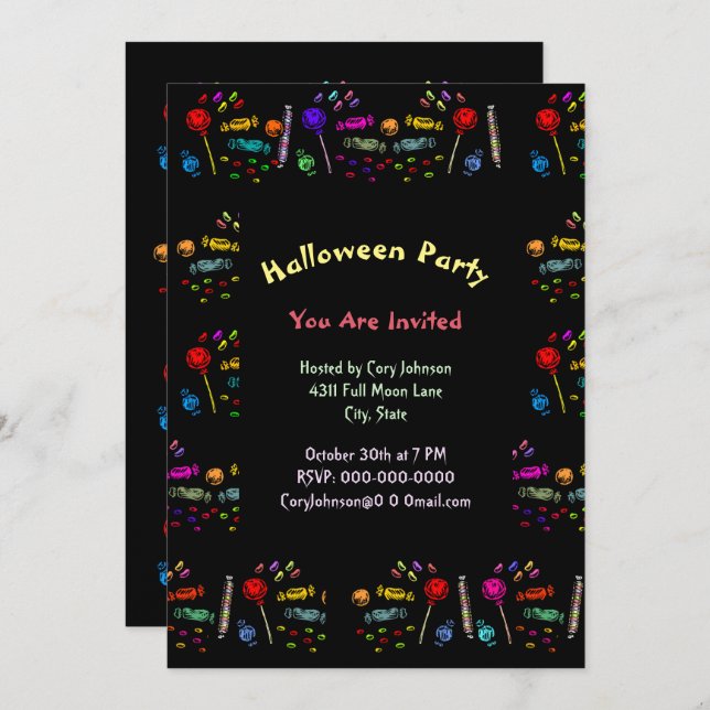Halloween Candy Pattern Party Einladung (Vorne/Hinten)