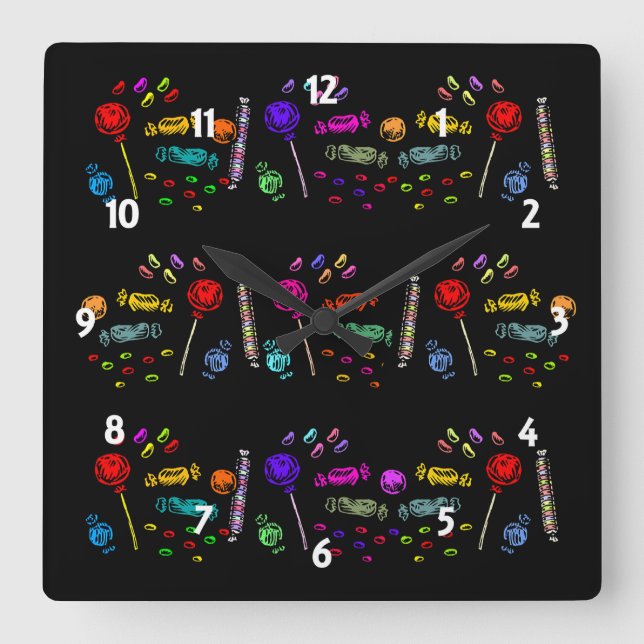 Halloween Candy Pattern Quadratische Wanduhr (Vorderseite)