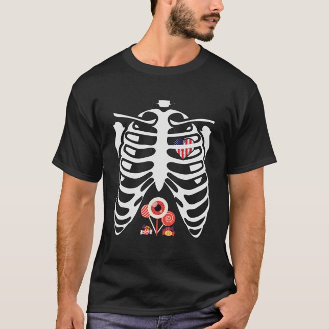 Halloween Candy Ribcage Röntgen Skeleton USA Pullo T-Shirt (Vorderseite)