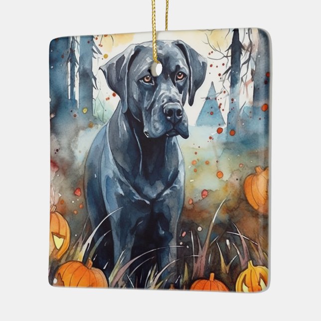 Halloween Cane Corso mit Pumpkins Beängstigend Keramikornament (Links)