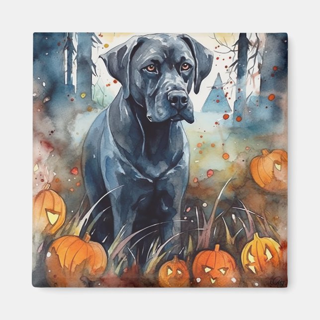 Halloween Cane Corso mit Pumpkins Beängstigend Magnet (Vorne)