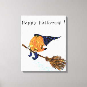 Halloween Canvas Print Witch Pumpkin Flying Broom Leinwanddruck