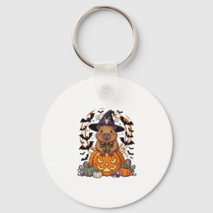 Halloween Capybara Hexenhut Kürbis Fledermäuse Trä Schlüsselanhänger