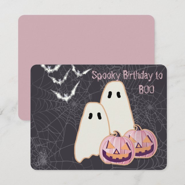 Halloween Card Ghost Pink Pumpkin JOL Bat (Vorne/Hinten)