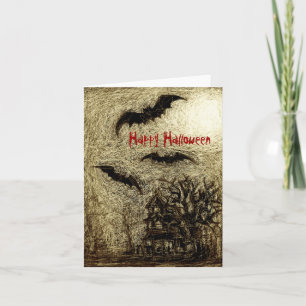 Halloween Card Haunting House Gelb Karte