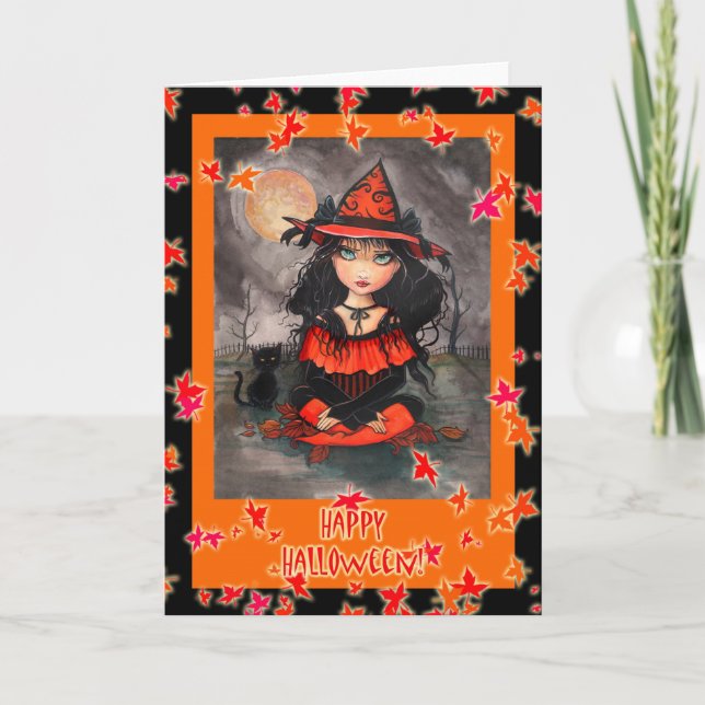 Halloween Card Hexenkatze von Molly Harrison Karte (Vorderseite)