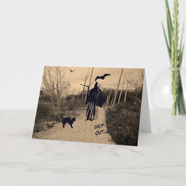 Halloween Card mit Grim-Sensenmann in Sepia Karte (Vorderseite)