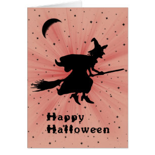 Halloween Card mit Hexe auf einem Broom Humorvoll