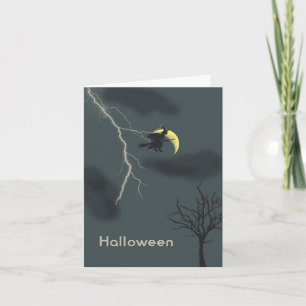 Halloween Card mit Hexe, Blitz & Mond Karte
