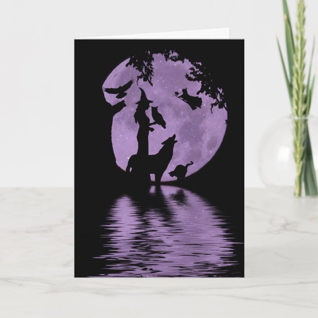Halloween Card mit Hexen, Wolf, Eule, schwarzen Ka Karte (Vorderseite)
