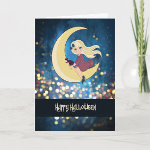 Halloween Card mit Hübscher Hexe & Katze für Kind Karte
