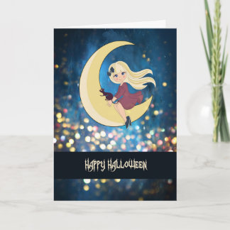 Halloween Card mit Hübscher Hexe & Katze für Kind Karte