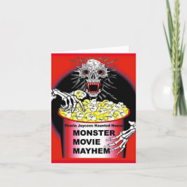 Halloween Card Skelett Eating Buttered Popcorn Karte