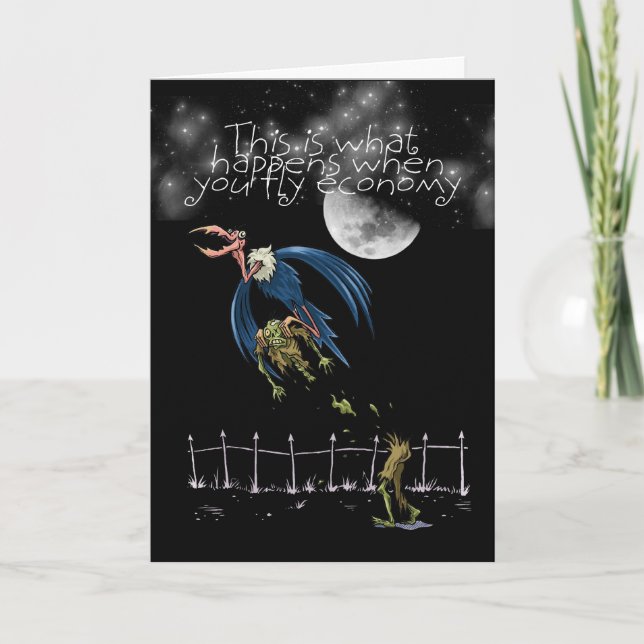 Halloween card with vulture and zombie humour karte (Vorderseite)