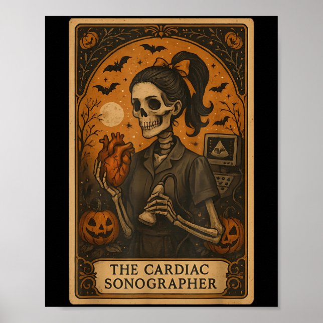 Halloween Cardiac Sonographer Tarot Card Skeleton  Poster (Vorne)