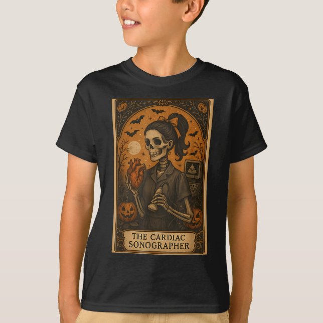 Halloween Cardiac Sonographer Tarot Card Skeleton  T-Shirt (Vorderseite)