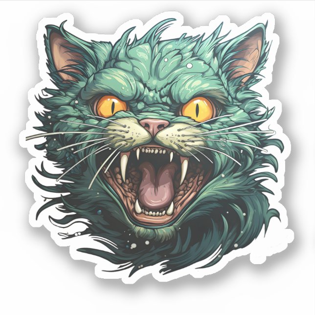 Halloween Cartoon Beängstigend Green Zombie Cat Aufkleber (Vorderseite)