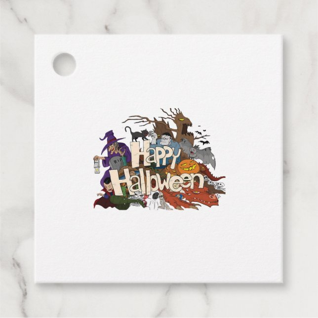 halloween Cartoon für Einladungen glücklich hallow Geschenkanhänger (Vorderseite)