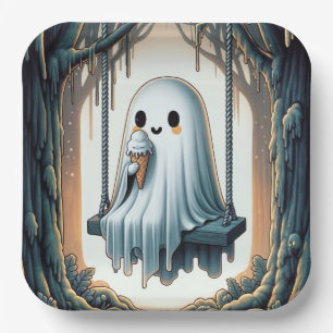 Halloween-Cartoon-Geist mit Eistüte Pappteller