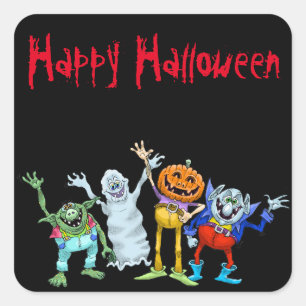 Halloween-Cartoon-Kreaturen winkeln, Aufkleber. Quadratischer Aufkleber