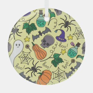Halloween-Cartoon: Lebhaftes Vintages Muster Ornament Aus Glas