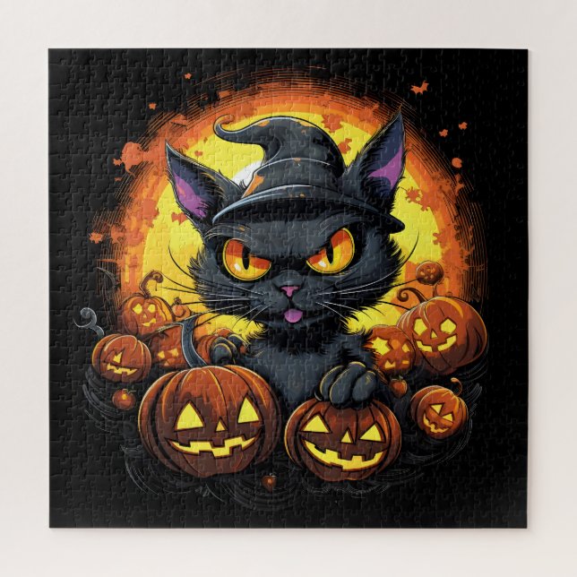 Halloween Cartoon Spooky Hexenkatze Puzzle (Vertikal)