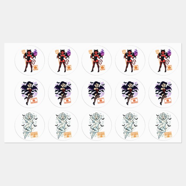 Halloween Cartoon Succubus - Dunkel & spielerisch Etiketten (Blatt)