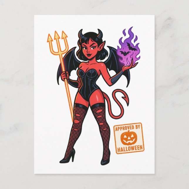 Halloween Cartoon Succubus - Dunkel & spielerisch Postkarte (Vorderseite)